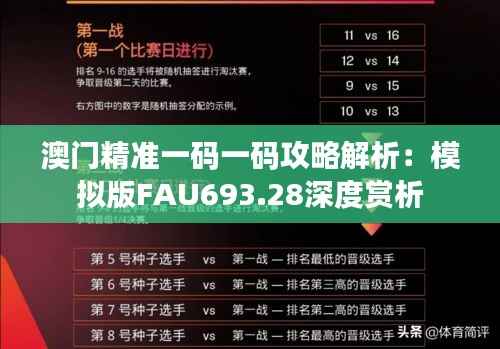 澳门精准一码一码攻略解析:模拟版FAU693.28深度赏析