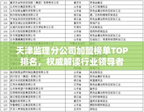 天津监理分公司加盟榜单TOP排名，权威解读行业领导者